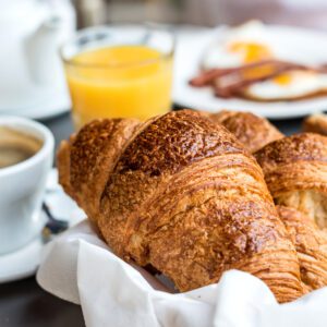 Fresh croissants and morning beverages