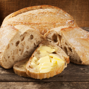 Sliced sourdough bread with butter